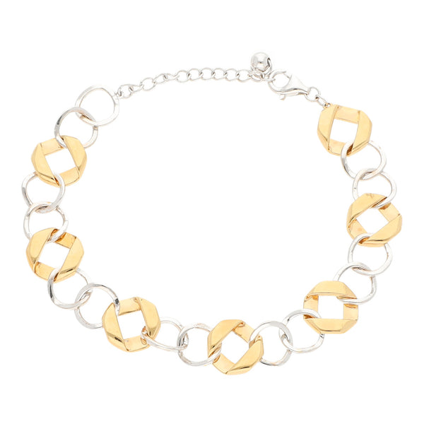 Pulsera eslabón combinado en oro dos tonos 18 kilates.