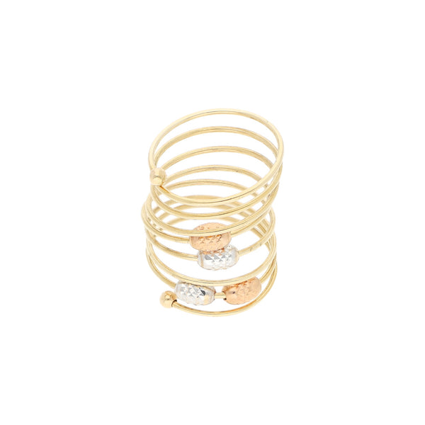 Anillo diseño especial en oro tres tonos 14 kilates.