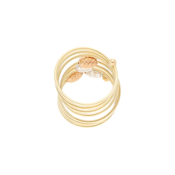 Anillo diseño especial en oro tres tonos 14 kilates.