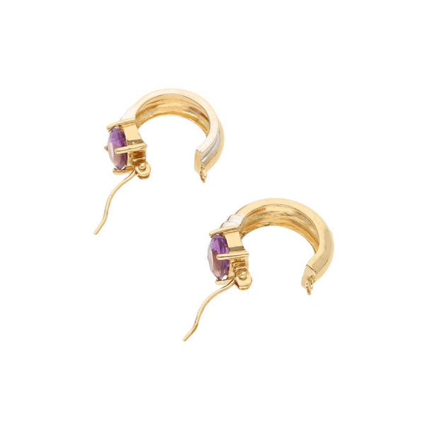 Arracadas lisas con sintético en oro amarillo 14 kilates.