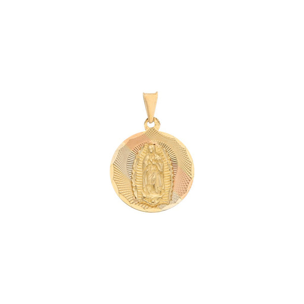 Medalla labrada motivo Virgen de Guadalupe en oro amarillo 14 kilates.