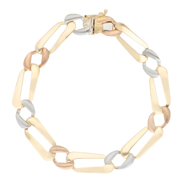 Pulsera eslabón combinado en oro tres tonos 14 kilates.