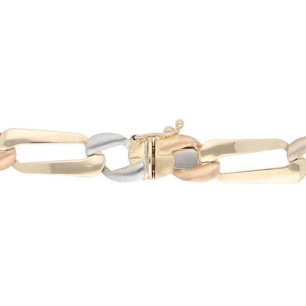 Pulsera eslabón combinado en oro tres tonos 14 kilates.