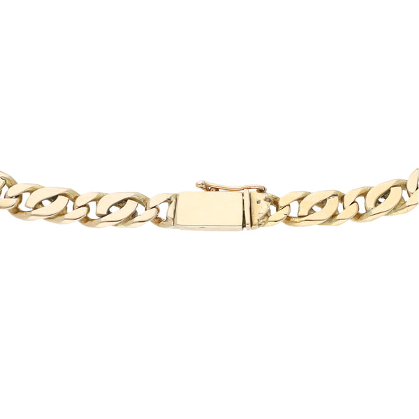 Pulsera eslabón nudo egipcio con colgante motivo San Benito en oro amarillo 14 kilates.