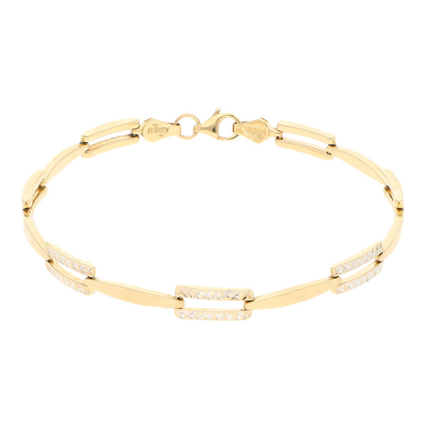 Pulsera eslabón articulado platinado en oro amarillo 14 kilates.