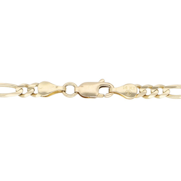 Pulsera de tres eslabones por uno y dije motivo esfera en oro amarillo 14 kilates.