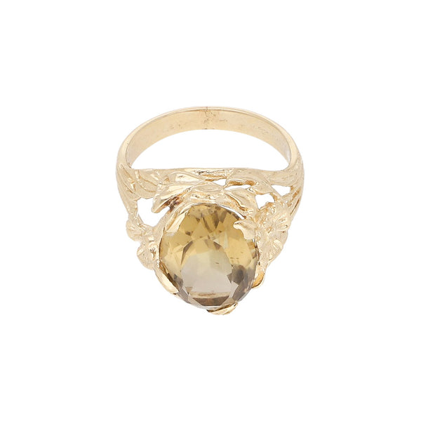 Anillo diseño especial con cuarzo motivo flores en oro amarillo 14 kilates