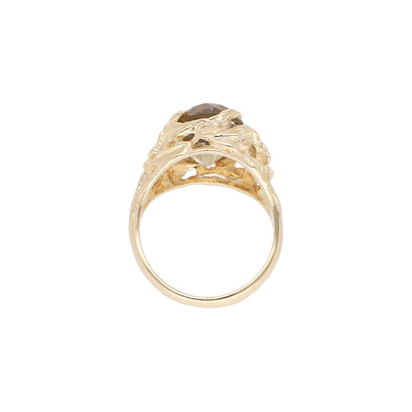Anillo diseño especial con cuarzo motivo flores en oro amarillo 14 kilates