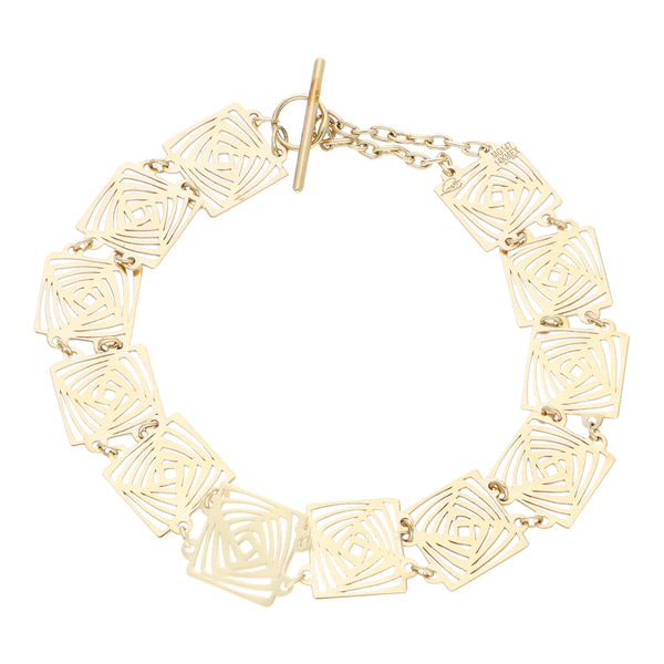 Pulsera eslabón laminado calado en oro amarillo 14 kilates.