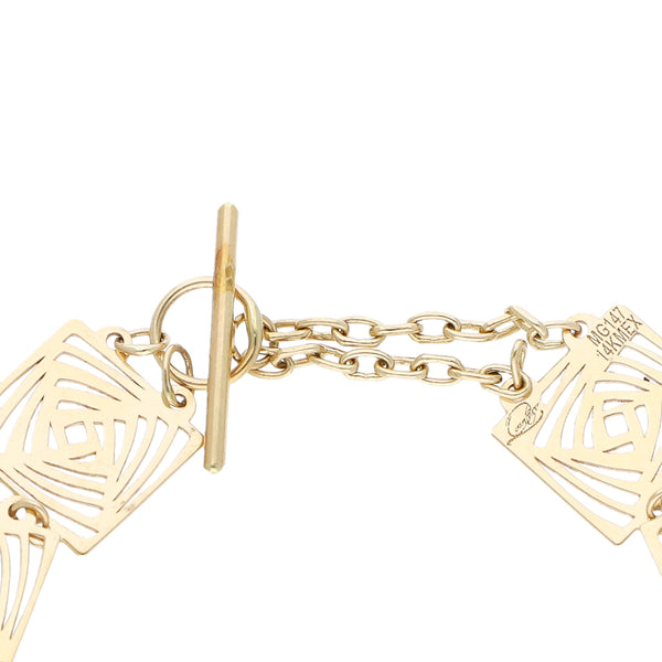Pulsera eslabón laminado calado en oro amarillo 14 kilates.