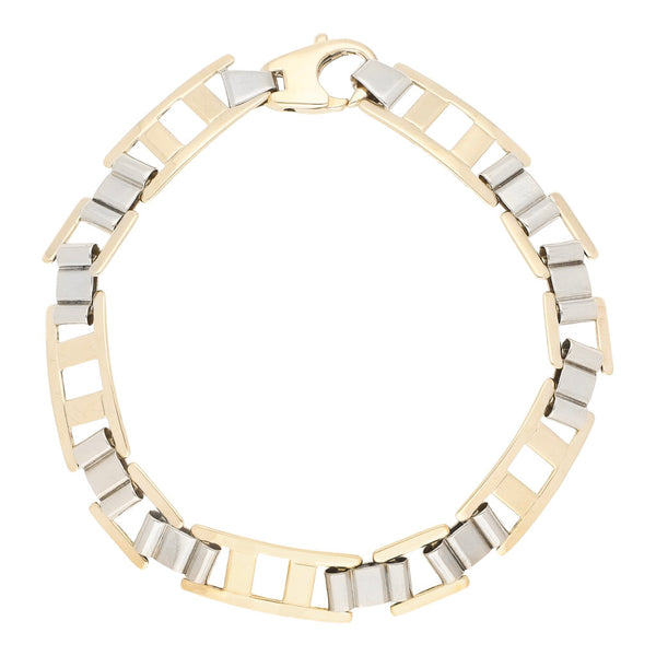 Pulsera eslabón articulado en oro dos tonos 14 kilates.