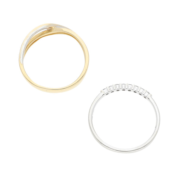 Dos anillos hechuras diferentes con diamantes en oro dos tonos 14 kilates.