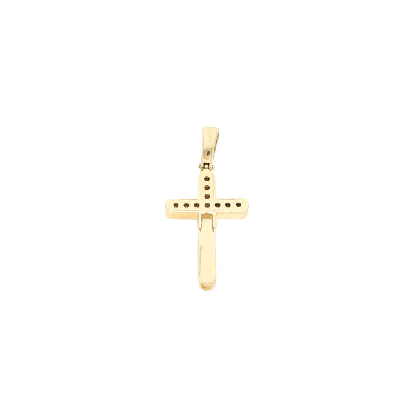 Cruz articulada con sintéticos en oro amarillo 14 kilates.