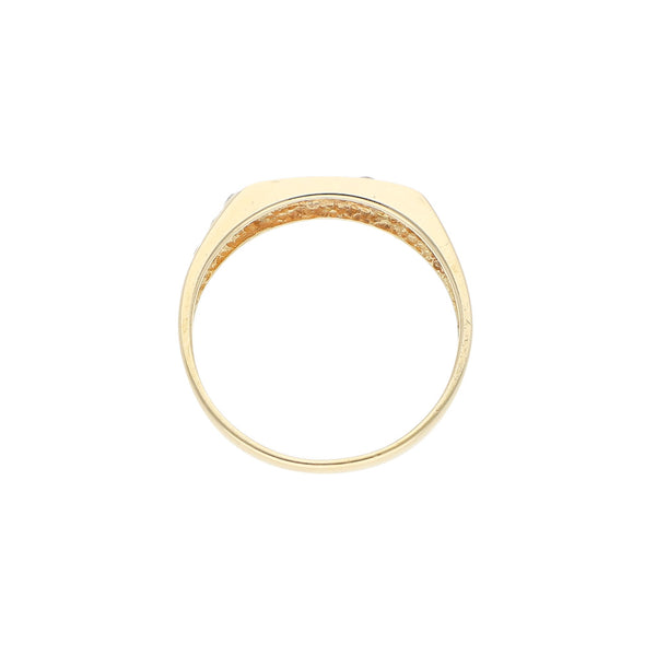 Anillo estilizado con circonias en oro amarillo 14 kilates.