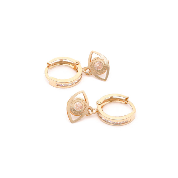 Arracadas articuladas con colgante de sintético en oro amarillo 14 kilates.