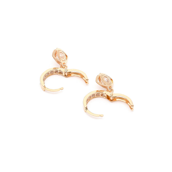 Arracadas articuladas con colgante de sintético en oro amarillo 14 kilates.