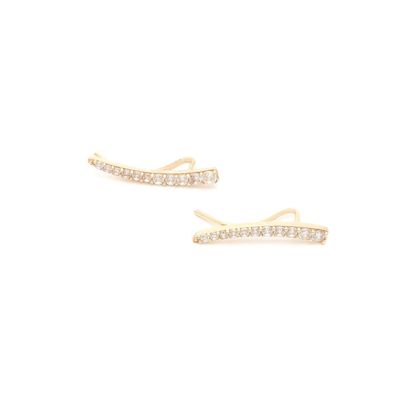 Aretes estilizados con circonias en oro amarillo 14 kilates.