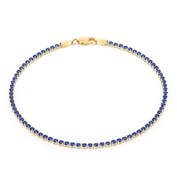 Pulsera eslabón articulado con sintéticos en oro amarillo 14 kilates.