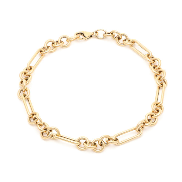Pulsera eslabón combinado en oro amarillo 14 kilates.