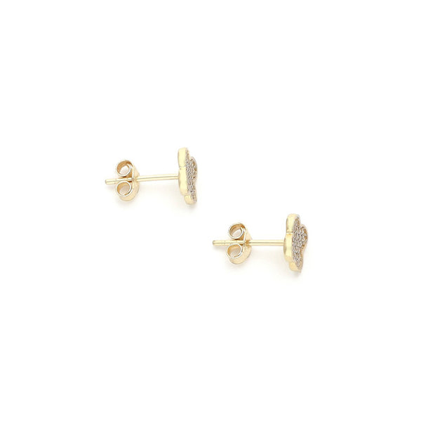 Aretes diseño especial motivo flor con circonias en oro amarillo 14 kilates.