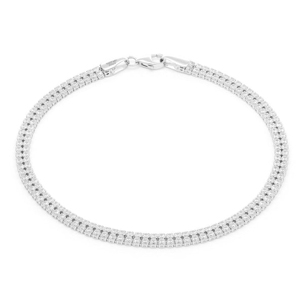 Pulsera eslabón articulado con circonias en oro blanco 14 kilates.