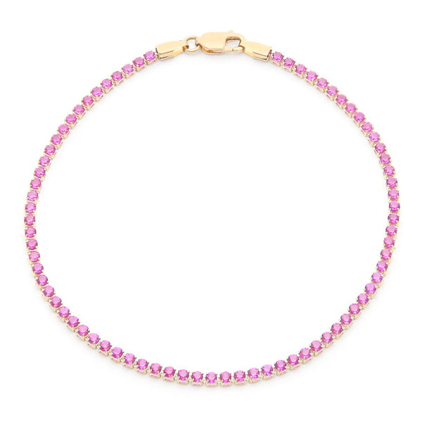 Pulsera eslabón articulado con sintéticos en oro amarillo 14 kilates.