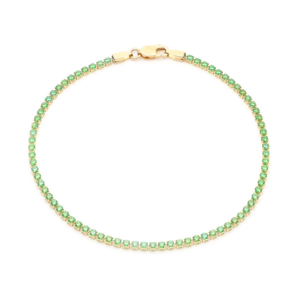 Pulsera eslabón articulado con sintéticos en oro amarillo 14 kilates.