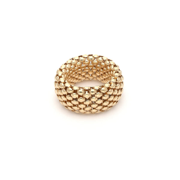 Anillo tejido en oro amarillo 14 kilates.