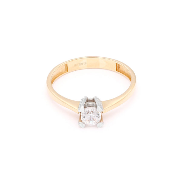 Anillo de compromiso con circonia en oro dos tonos 14 kilates.