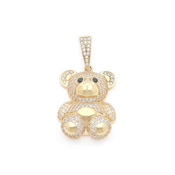 Dije diseño especial motivo oso con sintéticos en oro amarillo 14 kilates.