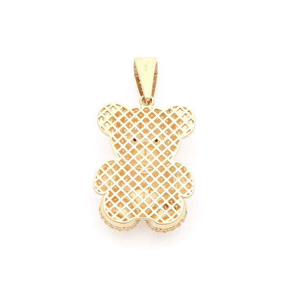 Dije diseño especial motivo oso con sintéticos en oro amarillo 14 kilates.
