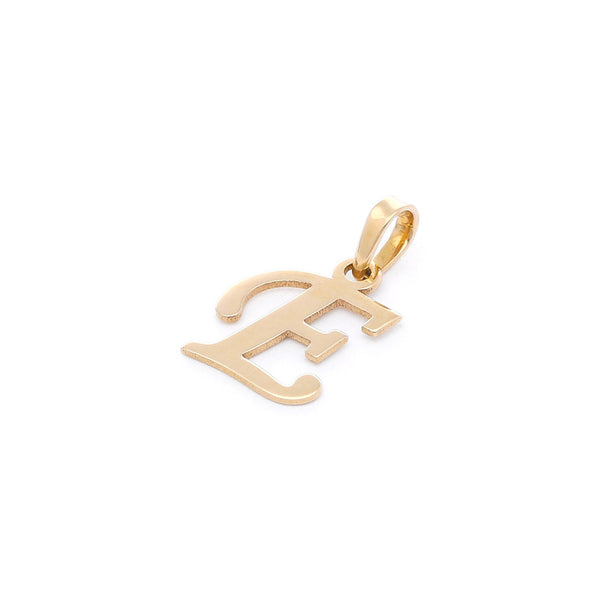 Dije liso letra E en oro amarillo 14 kilates.