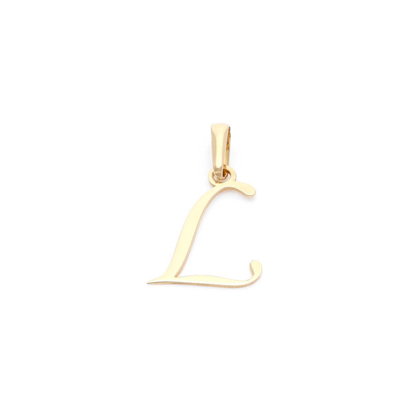 Dije liso motivo letra L en oro amarillo 14 kilates.