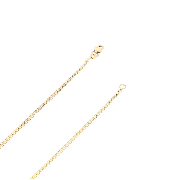 Gargantilla eslabón palmeado con aplicación, diamante y sintético en oro amarillo 14 kilates.