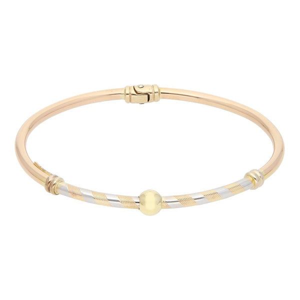 Pulsera de arillo articulada en oro tres tonos 14 kilates.
