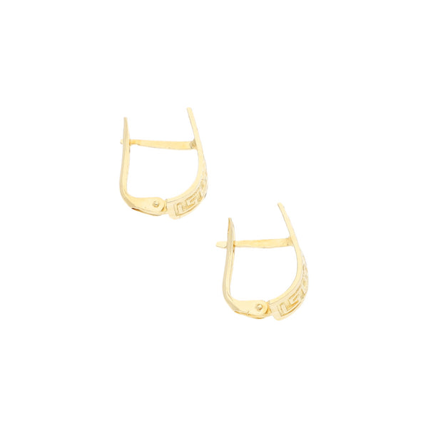 Aretes labrados motivo grecas en oro amarillo 14 kilates.