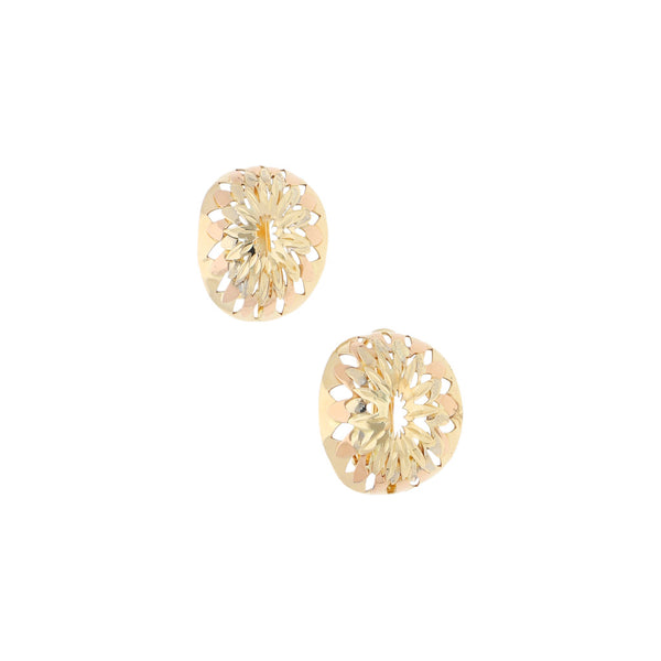 Aretes calados motivo flor en oro amarillo 14 kilates.