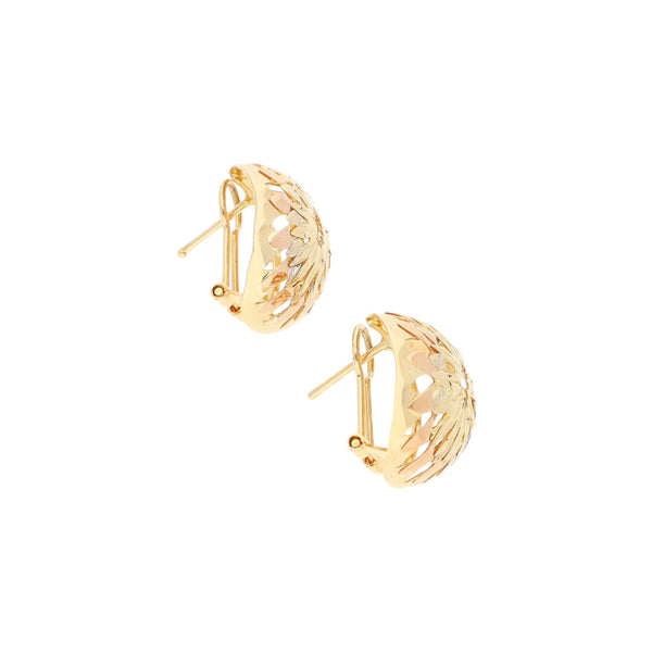 Aretes calados motivo flor en oro amarillo 14 kilates.