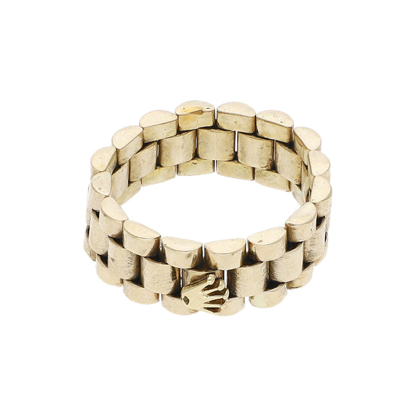 Anillo articulado con aplicación motivo corona en oro amarillo 14 kilates.