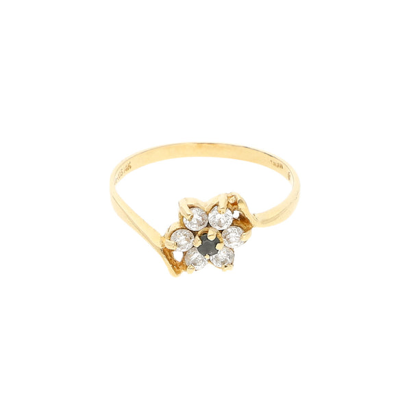 Anillo diseño especial con sintéticos en oro amarillo 14 kilates.