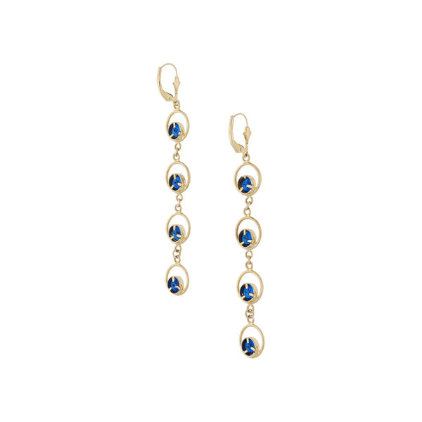 Aretes calados con sintéticos en oro amarillo 14 kilates.