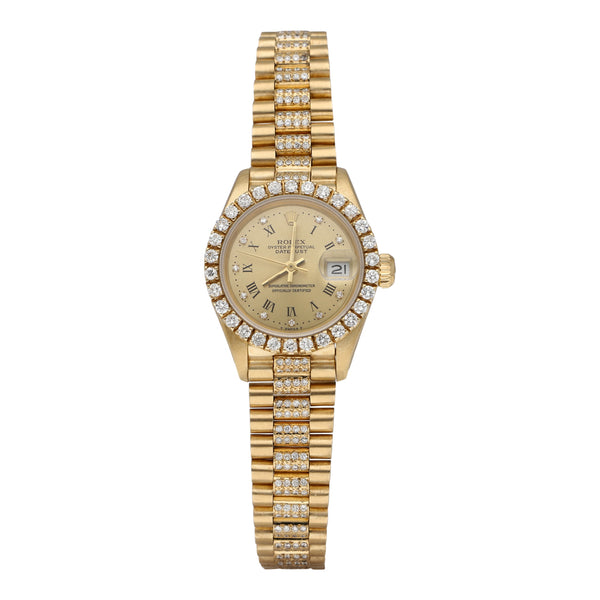 Reloj Rolex para dama modelo Oyster Perpetual DateJust en oro amarillo 18 kilates.