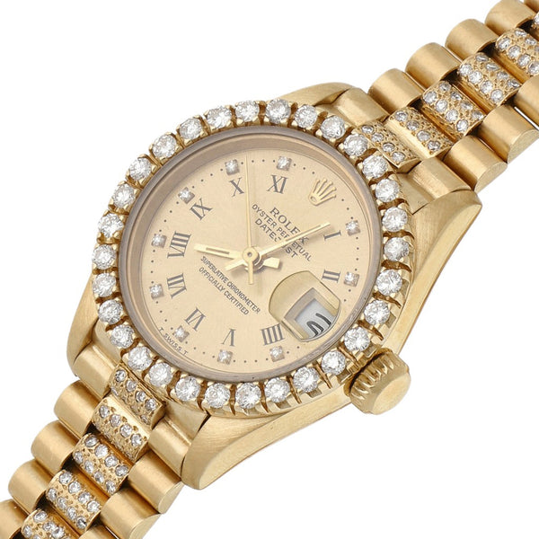 Reloj Rolex para dama modelo Oyster Perpetual DateJust en oro amarillo 18 kilates.
