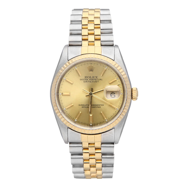 Reloj Rolex para caballero modelo Oyster Perpetual DateJust vistas en oro amarillo 18 kilates.