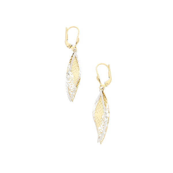 Aretes calados en oro dos tonos 14 kilates.