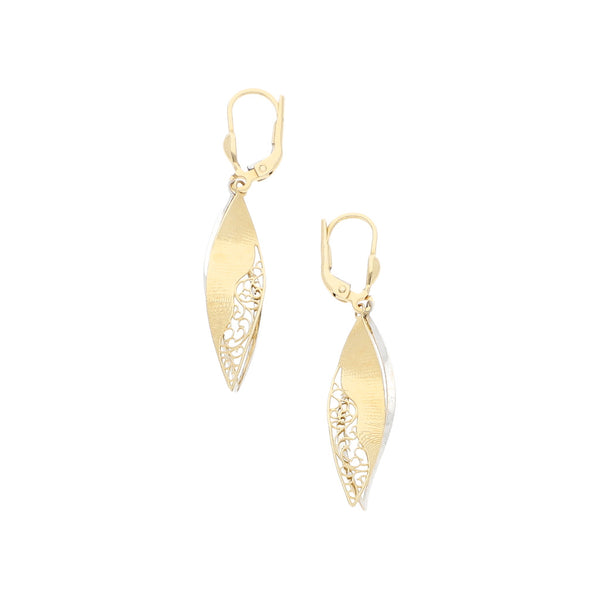 Aretes calados en oro dos tonos 14 kilates.