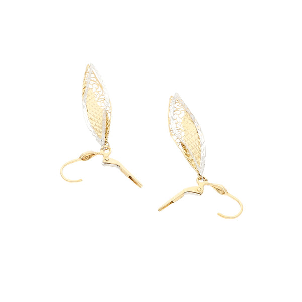 Aretes calados en oro dos tonos 14 kilates.