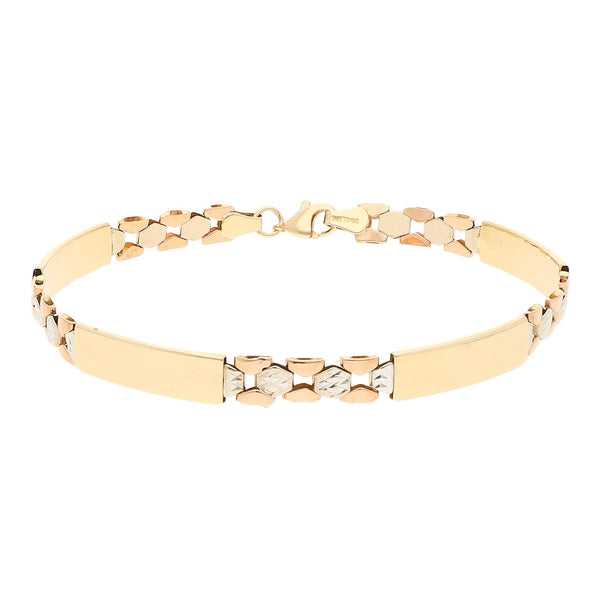 Pulsera eslabón articulado en oro tres tonos 14 kilates.