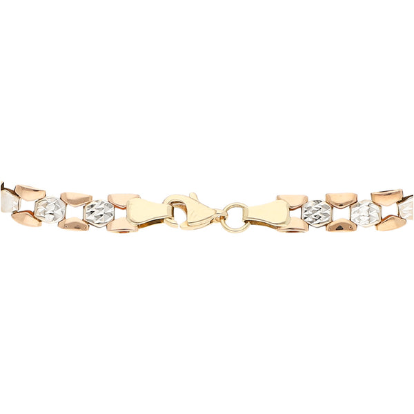Pulsera eslabón articulado en oro tres tonos 14 kilates.