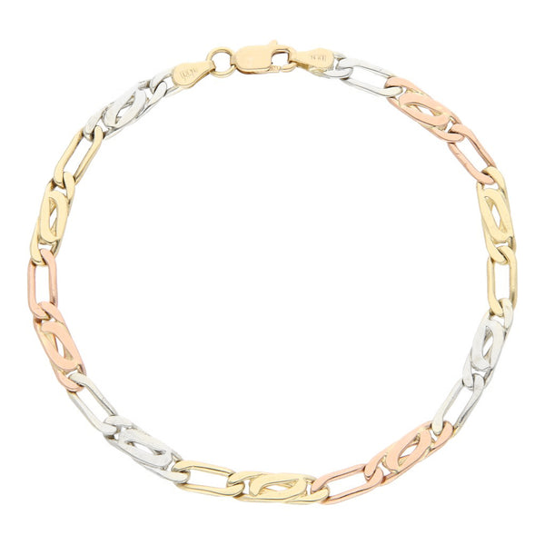 Pulsera eslabón combinado en oro tres tonos 12 kilates.